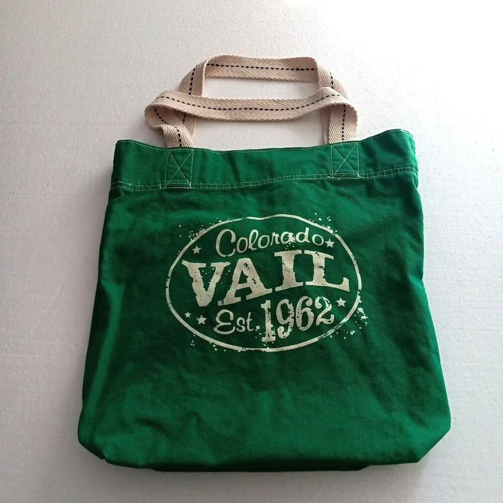 Polar Graphics Green Canvas Tote Vail Colorado Shopping Book Bag
